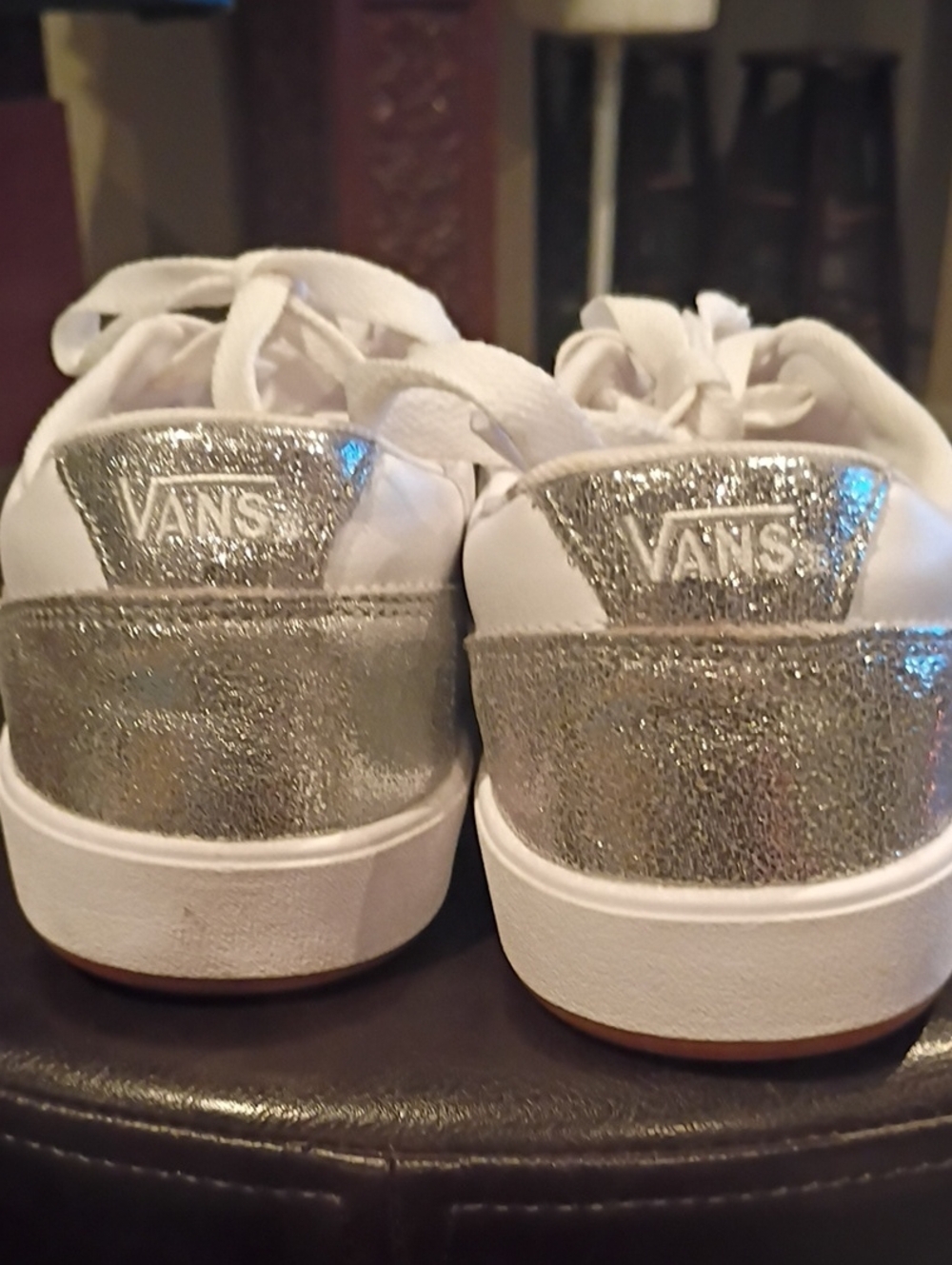 Vans Women's White and Silver Glitter Low-Top Sneakers - Picture 4 of 14
